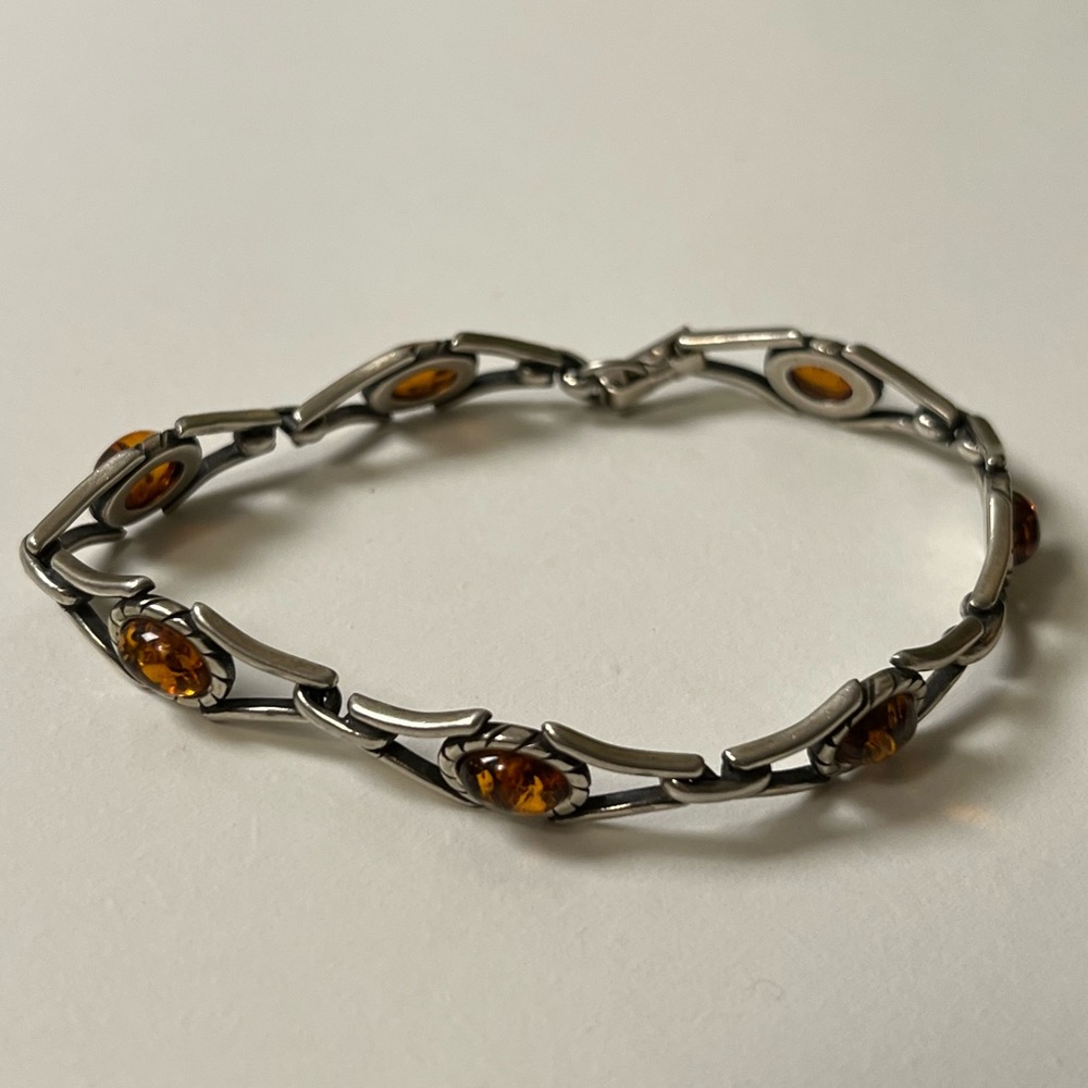 925 silver bracelet with amber stones